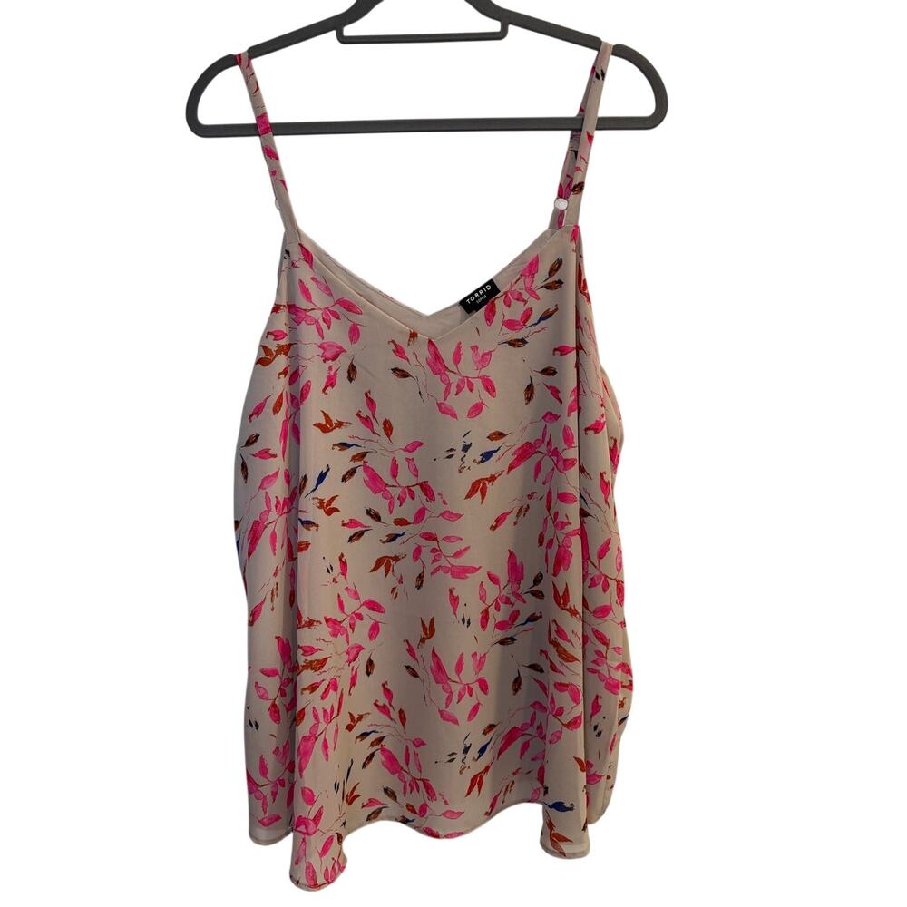 Torrid Sophie Cami Pink Floral Vine Georgette V-Neck Pleated Plus Size 1X